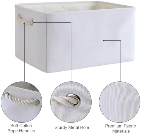 TheWarmHome Storage Bins for Shelves - Medium 3Pack 13.8L*9.8W*6.7H inch Fabric Storage Cubes Canves Storage Basket for Organizing Toys Baby Clothes Gift Dog (White) - Image 6