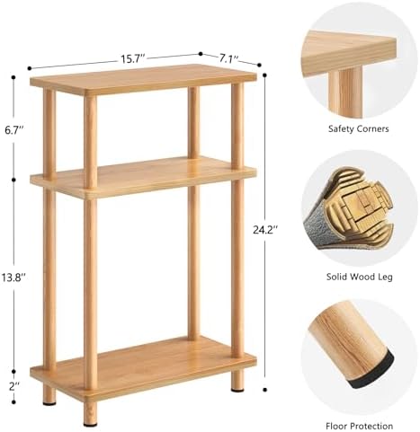 Apicizon Small Narrow Side Table, 3-Tier Skinny End Table, Natural - Image 2