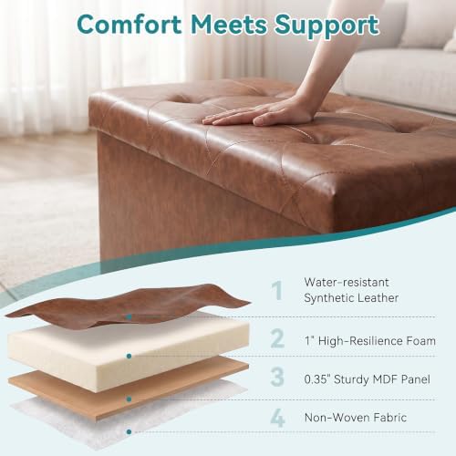 OLIXIS 43 Inch Folding Storage Ottoman Bench, Brown Ottoman with Storage - Image 6