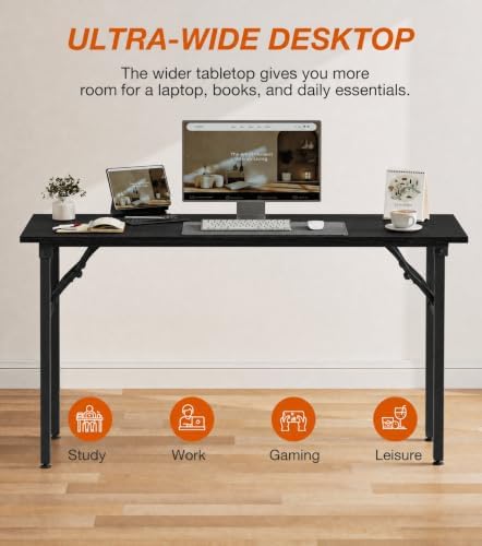 XBurmo Folding Desk Foldable Table, No Assembly 55.1" Foldable Desk Space-Saving Workstation for Small Space, Computer Table, Flat Storage for Home Office, Bedroom, Dorm, Study Room, Dark Oak - Image 6