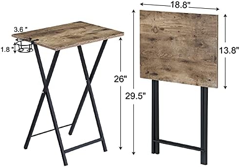 VECELO Folding TV Tray for Eating Set of 2, Portable Dinner/Snack Table with Cup Holder for Couch, Living Room and Small Space, Grey & Black - Image 3