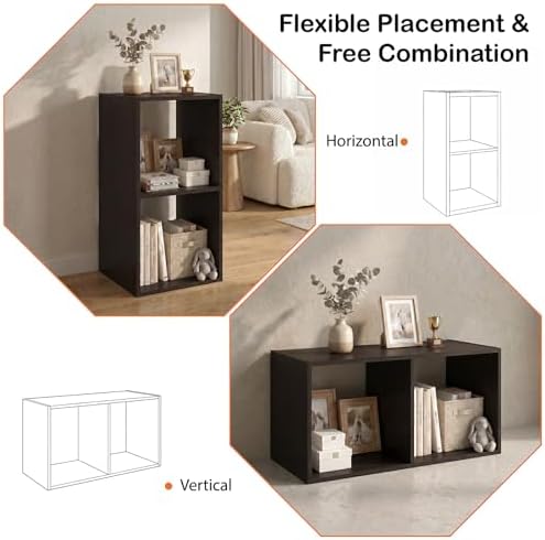 WannabeMyself【Sturdy Build&Easy Assembly】2 Cube Storage Organizer with Anti-Tipping Kits,Reversible Open Back Book Shelf, Bookcase for Living Room,Bedroom,Entrance Hall,Office,12.2×11.4×24.1,Chocolate - Image 4