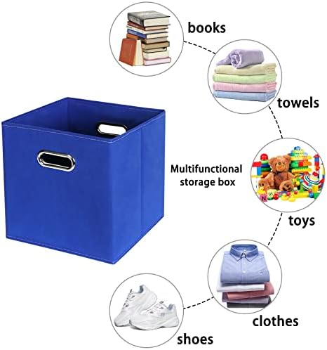 Fabric storage bins Cubes, Fabric Cube Organizer with Handle, Foldable Cube Bins for Cloth or Accessary Storage, 11x11x11, Set of 6, (Dark Blue) - Image 3