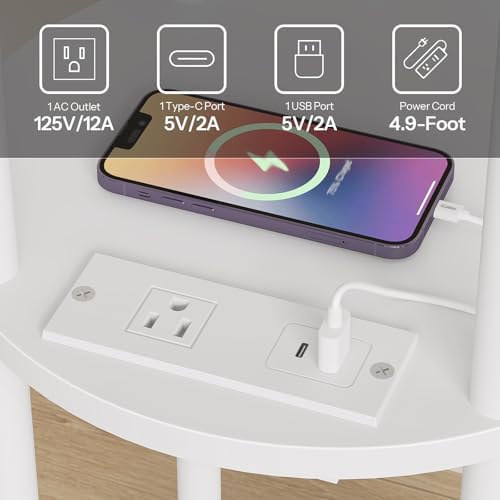 HOOBRO Set of 2 Small Round Side Tables with Charging Station, 3-Tier Round Bamboo End Tables, Easy Assembly, for Living Room, Bedroom, Apartment, White WT152UBZP201 - Image 6