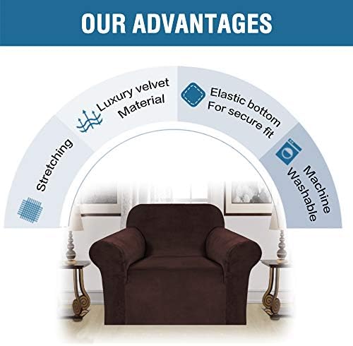 H.VERSAILTEX Stretch Velvet Armchair Cover Couch Covers 1 Cushion Chair Slipcover for Living Room Furniture Cover Crafted from Thick Comfy Rich Velour (Chair 31"-49", Chocolate) - Image 5