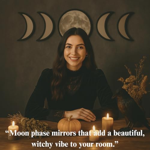 Moon Mirror – Announcing Love Gothic and Boho Home Wall Decor - Glass Moon Phase Mirror Set with Crystal Clear Reflection - Moon Mirror Wall Decor for Living Room Bedroom Nursery - Image 2