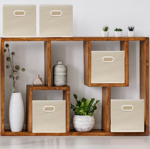 Simple Houseware 11-Inch Foldable Cube Storage Bins with Handles, Beige - Image 2