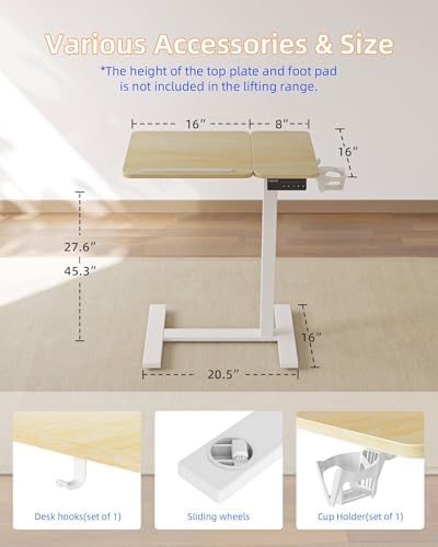 YIHAYO 24 x 16 Inches Electric Adjustable Overbed Bedside Table, Natural - Image 7