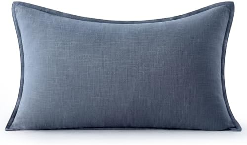 MIULEE Decorative Linen Lumbar Pillow Cover 12x20 Inch Blue Ashes - Image 7