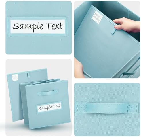 Fabric storage cubes (8 Pack) 11 Inch Cube Storage Bin, cube organizer bins with 8 Labels Window Cards & a Pen, Foldable cube organizer bins and Fabric Storage Box, Sky Blue - Image 3