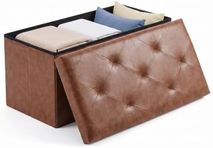 OLIXIS 30 Inch Folding Storage Ottoman Bench, Brown Ottoman with Storage by OLIXIS