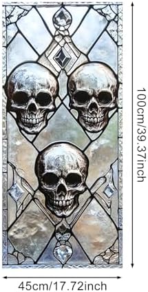 IVN Privacy Window Film Decorative Stained Glass Skull Design, - Image 3