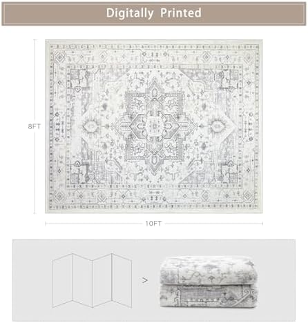 8x10 Washable Area Rugs for Living Room,Bedroom,Dining Room(Grey-Ivory) - Image 2