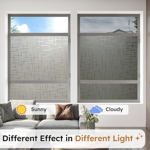 rabbitgoo Window Privacy Film Frosted Glass Window Film, Static Cling Grey Sun Blocking Front Door Cover, Decorative Frosting Privacy Sticker Home Glass Tint, Cross Pattern, Taupe, 23.6" x 78.7" - Image 5