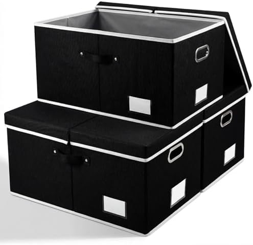 PRANDOM Storage Boxes with Lids [3-Pack] Fabric Collapsible Storage Bins Organizer Containers Baskets Cube with Cover for Home Bedroom Closet Office Nursery Black（23.4X15.9X11.5 by Prandom