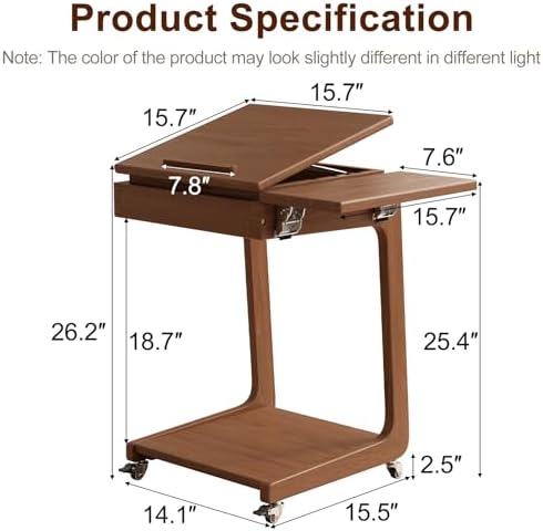 Solid Wood C Shaped End Table for Couch, Walnut Couch Desk - Image 2