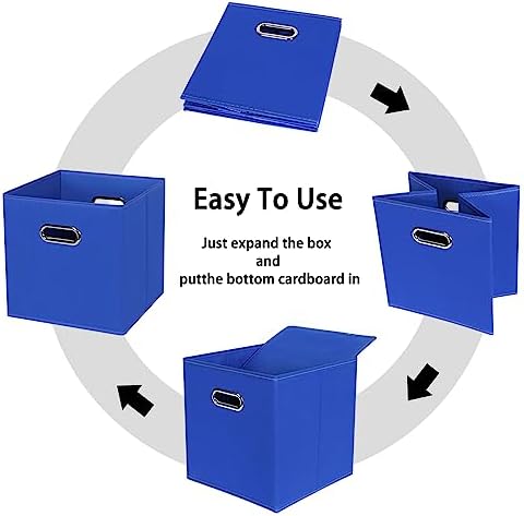 Black Foldable Storage Cubes Bins , Fabric Storage Box Cubes Organizer Baskets with Dual Handles for Home Organizer (Dark Blue) - Image 6