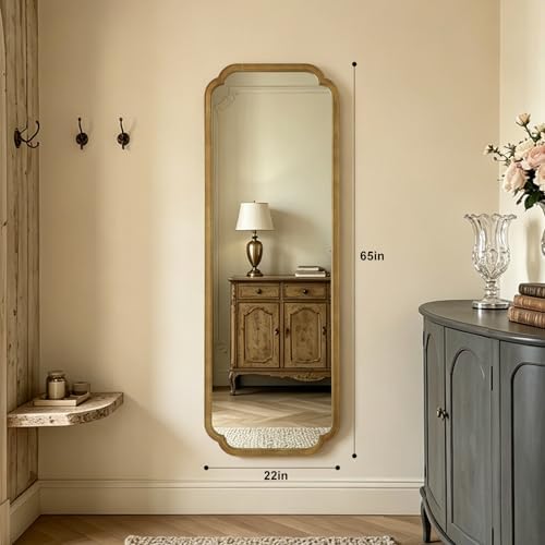 WallBeyond Full Length Mirror Wall Mounted 65"x22", Rustic Wooden Frame Floor Mirror, Large Full Body Mirror for Bedroom, Leaning or Hanging Against Wall, Natural - Image 2