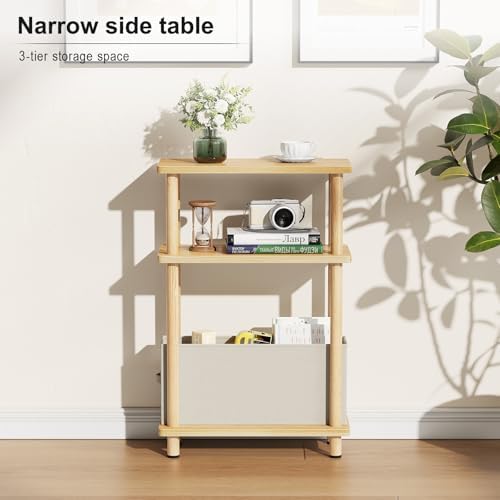 Apicizon Narrow Side Table with Fabric Basket, 3-Tier End Table, Natural - Image 4