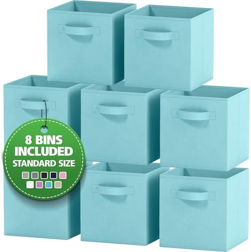 Storage Cubes Pack Of 8 - Standard Size Cube Storage Bin 10.5x10.5x11 With Dual Handles For Easy Carrying- Fabric Storage Bins Collapsible (Blue) by Royexe+Home