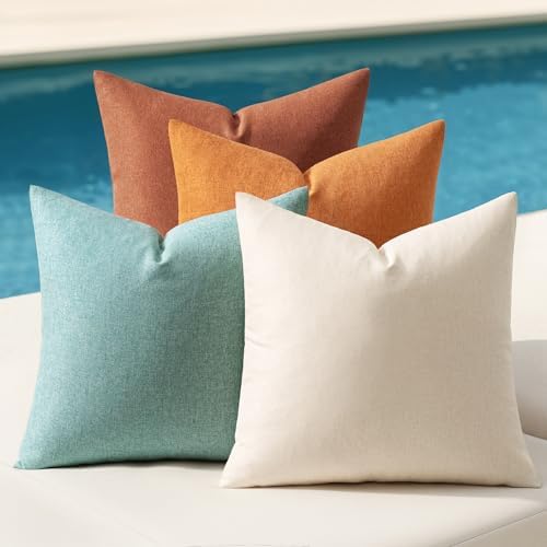 MIULEE Pack of 4 Decorative Outdoor Throw Pillow Covers Linen Waterproof Pillow Covers Summer Farmhouse Cushion Cases for Patio Garden Tent Balcony Couch Sofa 18x18 Inch Orange Rust by MIULEE