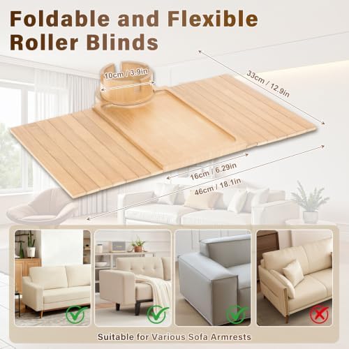 Bamboo Couch Arm Tray, 3 in1 Couch Armrest Table, Armrest Tray, Natural - Image 2
