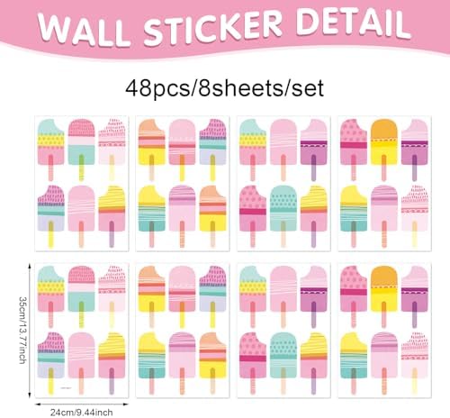 48 Pcs Ice Cream Wall Decals for Kids Room, Peel and Stick Sweet Treats Wall Sticker, Multicolor Dessert Designs Wall Decor for Nursery Playroom Classroom Bedroom School - Image 2
