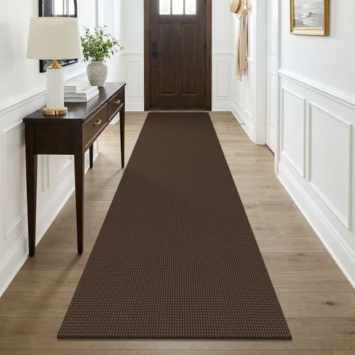 KOZYFLY Cotton Runners for Hallway 3x9, Wide Washable Runner Rug, Woven Non Slip Kitchen Runner, Braided Entryway Rug, Floor Carpet for Foyer, Bedroom, Hall, Brown/Dark Brown by KOZYFLY
