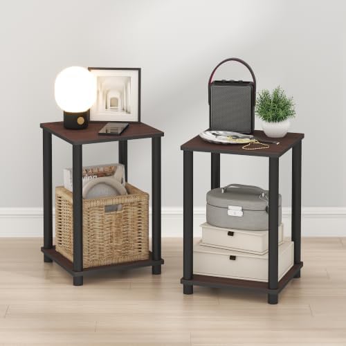 Furinno Turn-N-Tube Night Stand Set of 2, 2-Tier Nightstand, Dark Cherry by Furinno-FitsYourSpaceFitsYourBudget