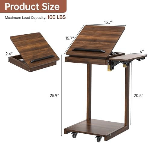 OtterOasis C Shaped End Table for Couch Rolling Side with Wheels Walnut - Image 2