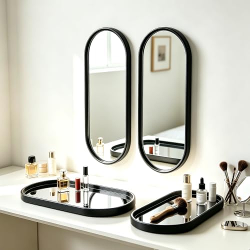 3 pcs Wall Mirrors and Tray Décor Set, Cute Vanity Mirrors with Black Frame, Bathroom Decor for Bedroom, Entryway, Living Room Farmhouse Decor (12”x4,7”) - Image 7