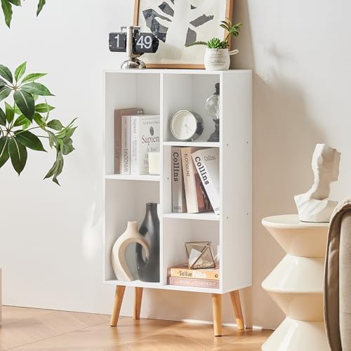 LEYAOYAO 5 Cube Bookshelf, Mid-Century Modern Book Shelf with Legs, White by LEYAOYAO-Findtheshiningpointofyourideallife%EF%BC%81