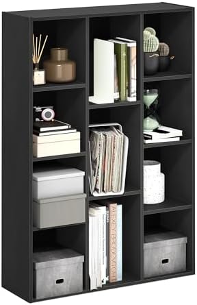 Furinno LUDER Book Shelf, 11-Cube Bookshelf, Reversible Bookcase, 9.4 x 29.1 x 41.7, Easy Assembly, for Living Room, Bedroom, Home Office, Blackwood by Furinno-FitsYourSpaceFitsYourBudget