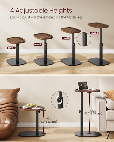 VASAGLE C Side Table Adjustable Height, Couch Sofa End Table, TV Tray - Image 4