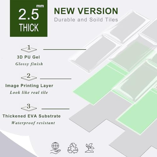 STICKGOO 10-Sheet Backsplash Peel and Stick Subway Tile, Self Adhesive Vinyl Wall Tiles, Stick on Backsplash for Kitchen and Bathroom(Thicker Design, Light Sage) - Image 7