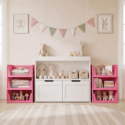 Pink Girl Closet Organizers and Storage Stackable Plastic Drawer Basket for Clothing Stackable Storage Bins Shelf Storage Container for RV Closet Wardrobe Bedroom Bathroom Playroom 6 Pack - Image 5
