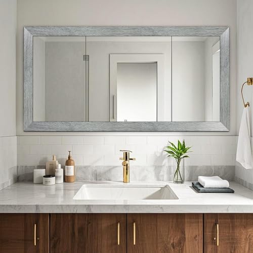 DESOMINOR 27FT Black Border Peel &Stick Black Wood Grain Wallpaper Border Removable Waterproof Bathroom Mirror Frame Sticker (Grey, 2'' x 324'') - Image 3