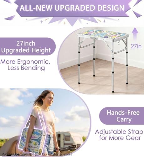 Folding Camping Table 2ft Picnic Table, Blooming Floral with Shoulder Strap - Image 4