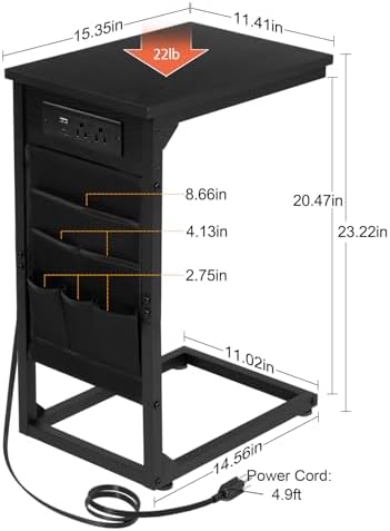 AMHANCIBLE C Shaped End Table with Charging Station, TV Trays, Set of 2 - Image 3
