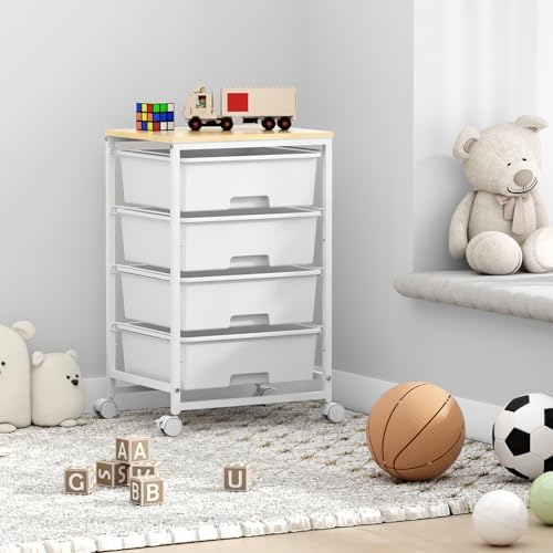 SYKIARIOL Rolling Cart with Drawers, 4-Drawer Utility Cart, Bright White - Image 6
