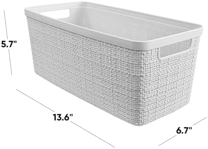 Curver Set of 8 Slim 6.8L Jute Decorative Plastic Organization and Storage Baskets - Perfect Bins for Home Office, Closet Shelves, Kitchen Pantry and All Bedroom Essentials, White - Image 2