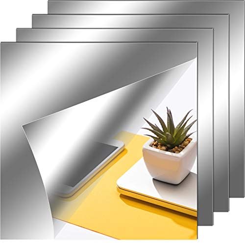 Zonon Flexible Mirror Sheets Self Adhesive Non Glass Mirror Tiles Stickers for Home Wall Decor(4 Pieces,12 x 12 Inches) by Zonon