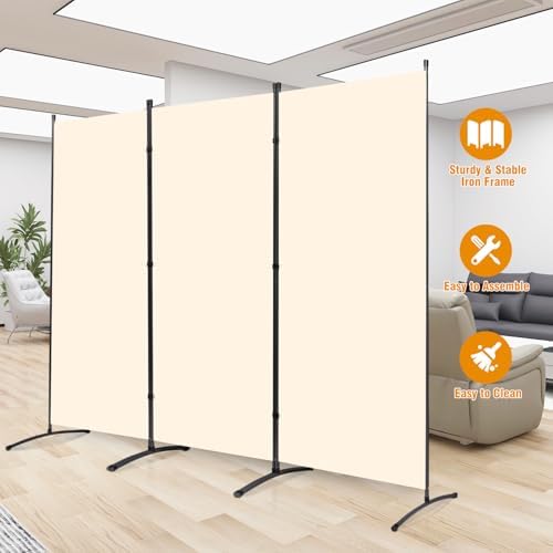 3 Panel Folding Privacy Screens, Portable Room Divider Panel, 6Ft Beige - Image 6