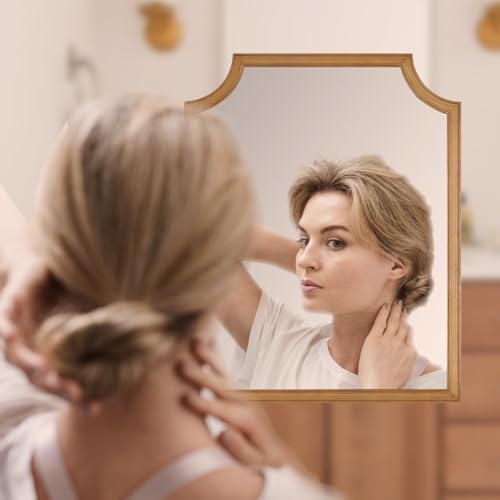 WallBeyond Scalloped Wood Mirror for Wall Decor 16x20 Inch Small Bathroom Vanity Rectangle Mirror for Hallway Bedroom Living Room(Natural) - Image 5