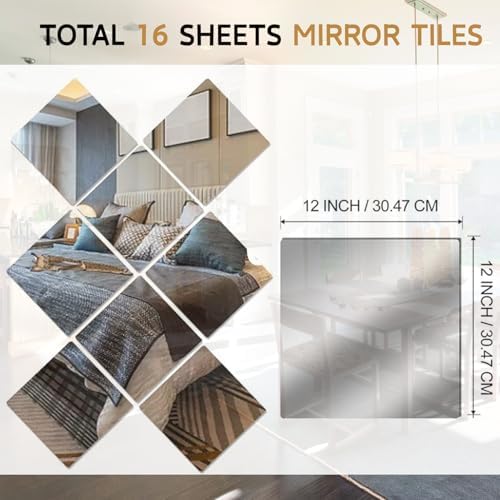 12"x12" Square Self Adhesive Acrylic Mirror Tiles 16 Pack - Image 3
