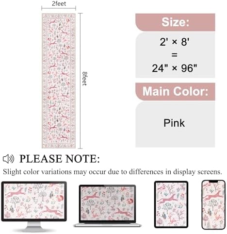 DUKINO 2x8 Washable Runner Rug, Non Slip Animal Kitchen Runner Rug, Pink - Image 2