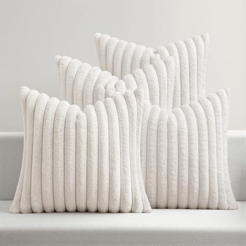 MIULEE Faux Fur Plush Decorative Throw Pillow Covers 18x18, Pure White by MIULEE