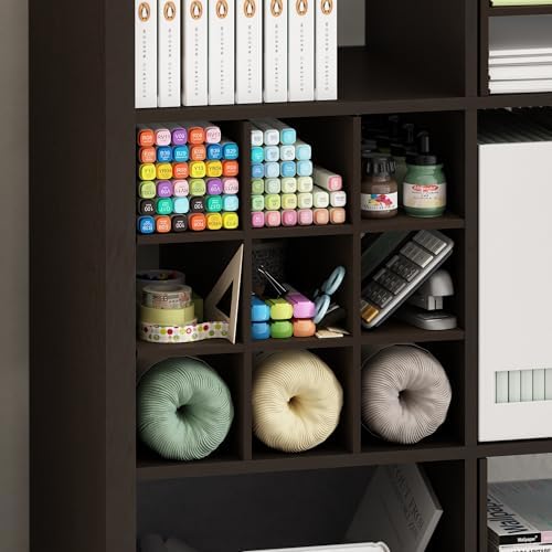 Furinno Cubicle 9-Compartment Cube Insert, Cube Organizer, Black Oak - Image 4