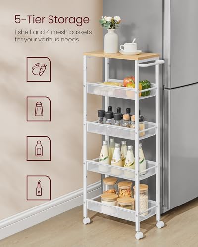 VASAGLE 5-Tier Slim Rolling Storage cart with Wheels, 8.7 Inches, Metal - Image 4