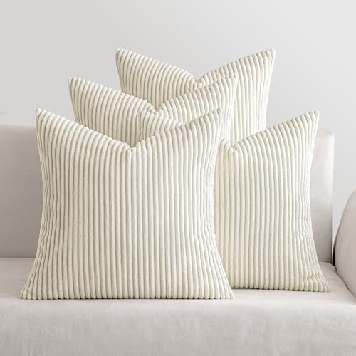 MIULEE Soft Corduroy Decorative Throw Pillow Covers Cream White 18x18 by MIULEE